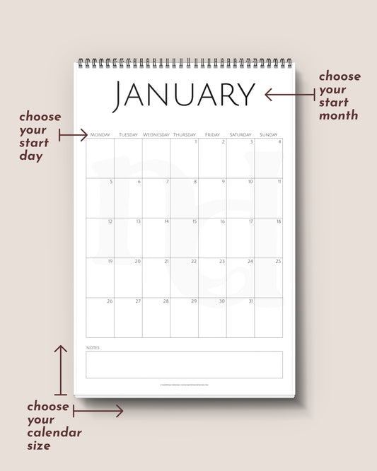 Large 2026 Minimalist Hanging Wall Calendar| 8.5x11 inches A4 | 11" x 17" A3 Wall Calendar