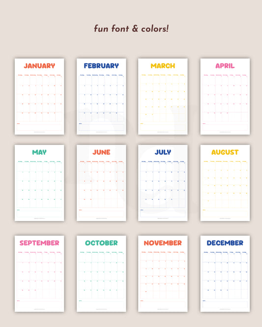 Large 2026 Minimalist Hanging Wall Calendar| 8.5x11 inches A4 | 11" x 17" A3 Wall Calendar Playful