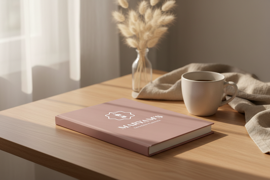 pink nfeesah designs ramadan planner personalized with "Maryam's ramadan planner" on the cover