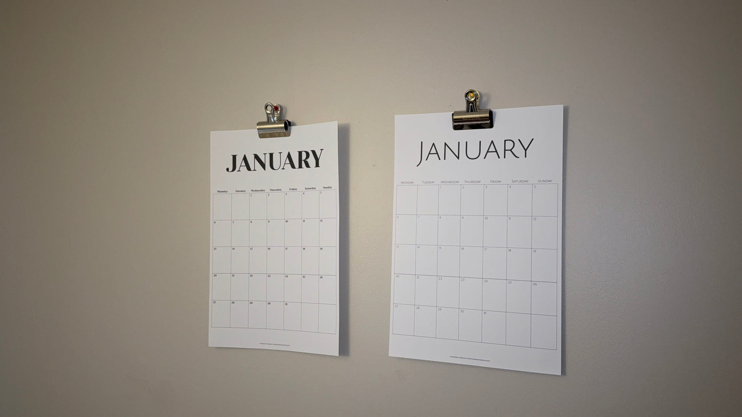 2025-2026 Minimalist Large Vertical Wall Calendar Planner