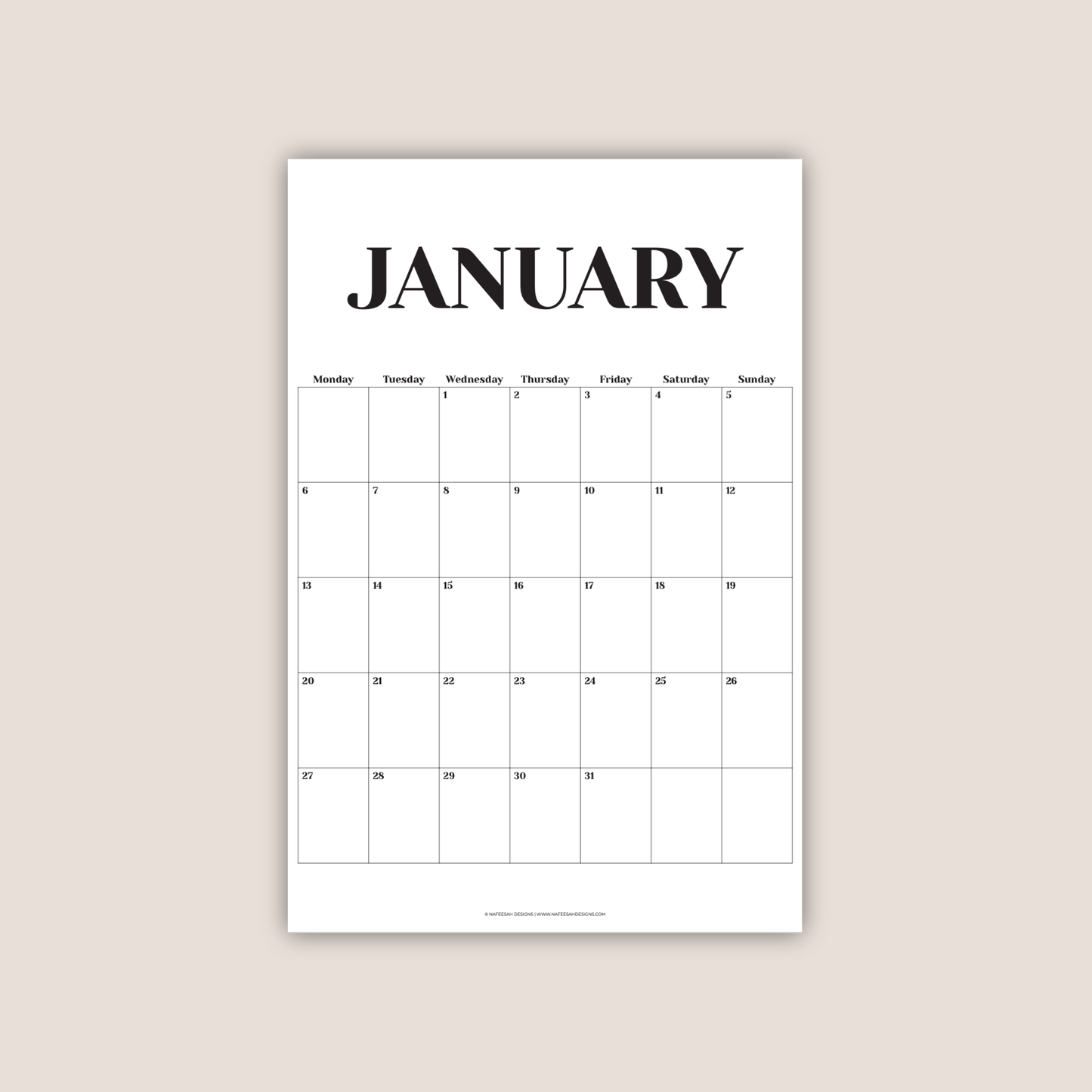 2025-2026 Minimalist Large Vertical Wall Calendar Planner
