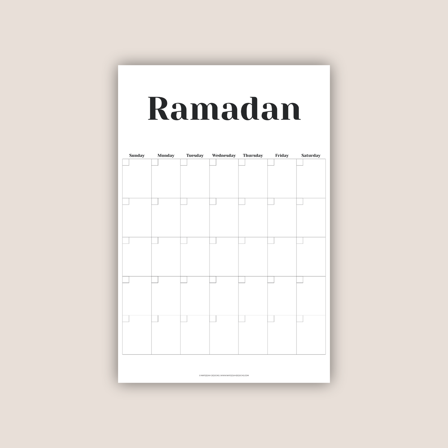 Undated Islamic Hijri Calendar | Minimalist Large Vertical Wall Calendar